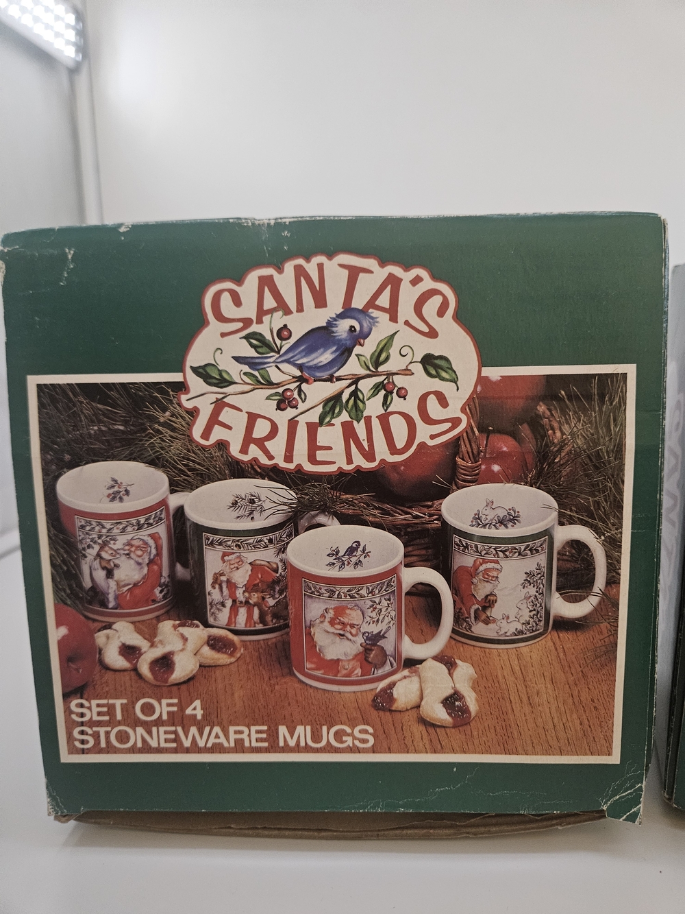 Santa's Friends 4 Stoneware Mugs Coffee Cups Set Christmas Cups Mugs